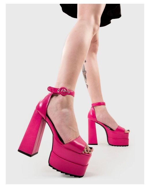Lamoda Pink Chunky Sandals Just Coz Round Toe Platform Heels With Strap
