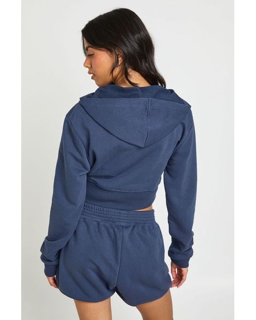Boohoo Blue Loopback Seam Detail Zip Through Hooded Short Tracksuit
