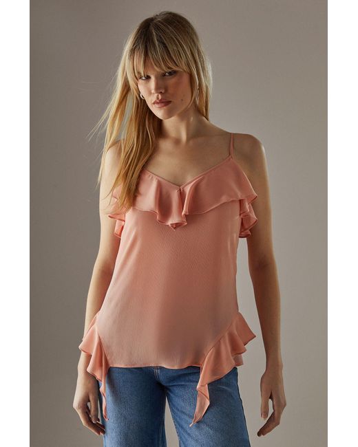 Warehouse Orange Chiffon Ruffle Tendril Hem Cami Top