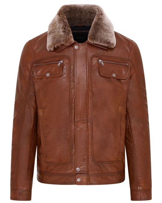 Infinity Leather Brown Trucker Shirt Jacket- Tornio Lamb Leather for men