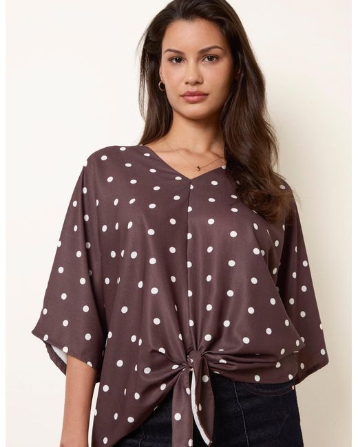 Blue Vanilla Purple Polka Dot Knot Front Top
