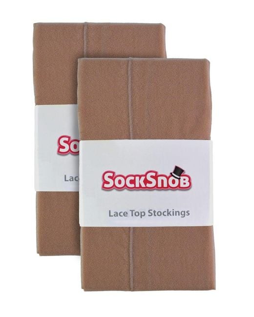 Sock Snob Natural 2 Pair Multipack Seamed Stockings With Lace Top