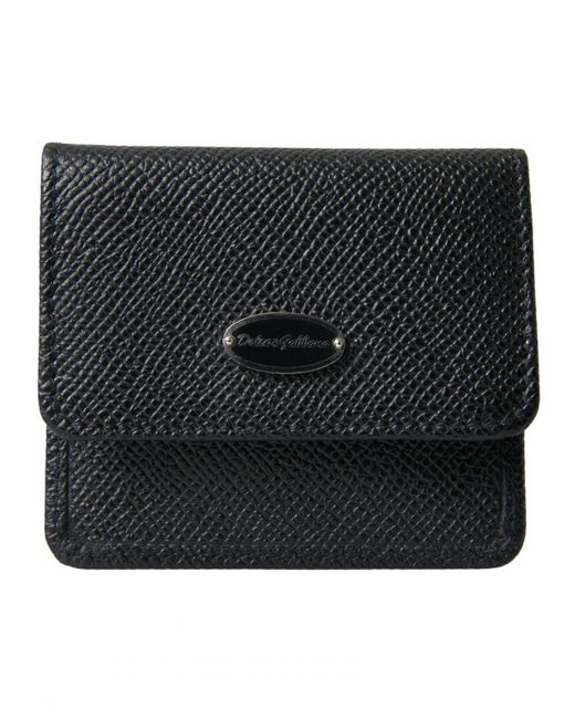 Dolce & Gabbana Black Textured Leather Bifold Coin Purse Wallet