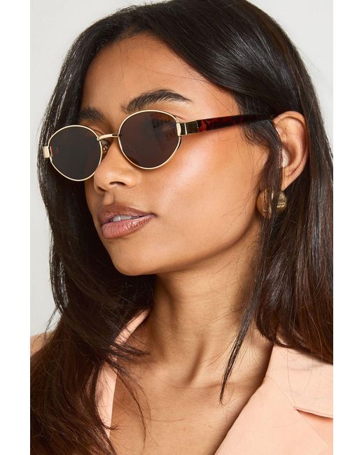 Boohoo Brown Retro Oval Shape Sunglasses