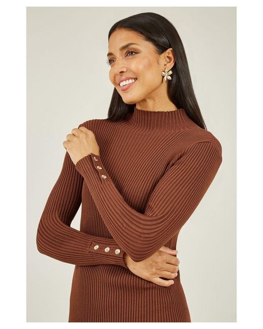 Mela London Brown Knitted Fitted Midi Dress Viscose
