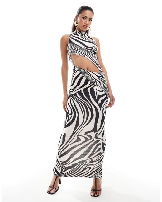 Murci White High Neck Sleeveless Slash Waist Maxi Dress