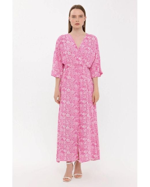 Hiccup Pink Floral Surplice Neck Maxi Dress