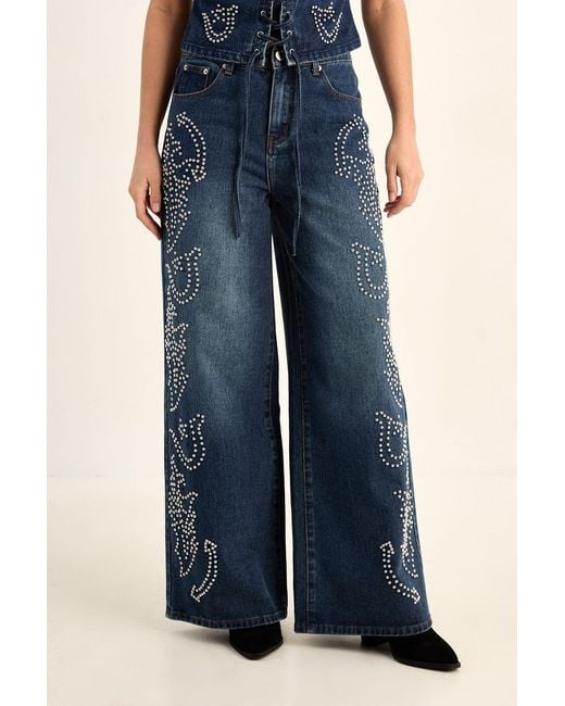 Nasty Gal Blue Western Baggy Studded Denim Jeans Co-Ord
