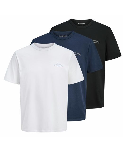 Jack & Jones Blue Jj 3 Pack T-Shirts Crew Neck Organic Cotton Regular for men
