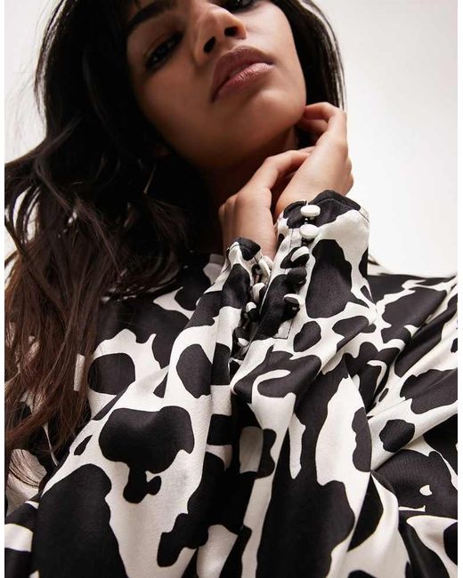 TOPSHOP White Lea Premium Printed Long Sleeve Maxi Dress