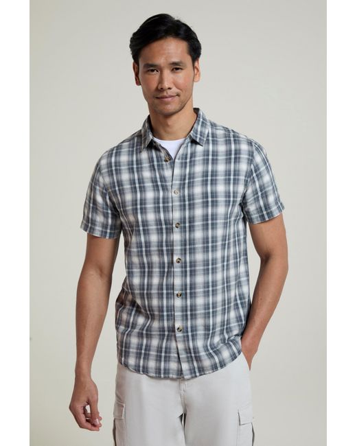 Mountain Warehouse Blue 'Weekender' Short Sleeve Shirt 100% Cotton Lightweight Breathable Top for men