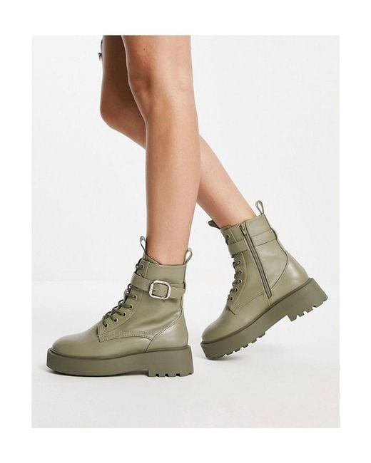 ASOS Green Alix Chunky Lace Up Ankle Boots