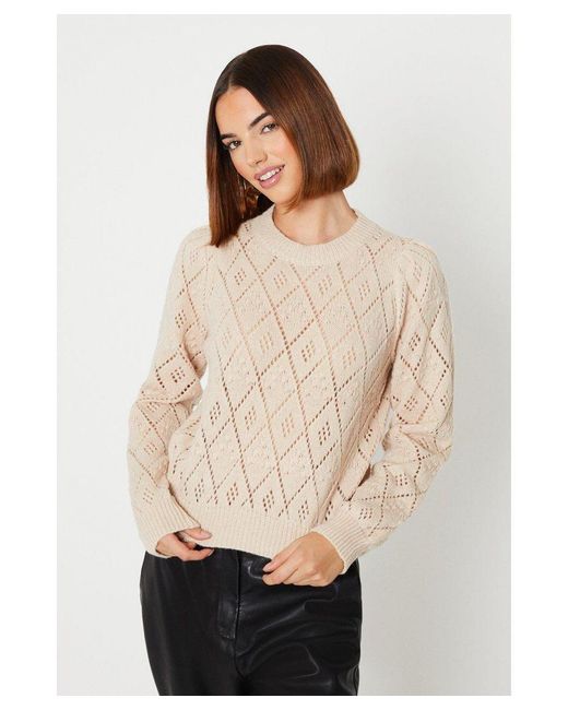 Oasis Natural Pretty Pointelle And Bobble Crew Neck Jumper