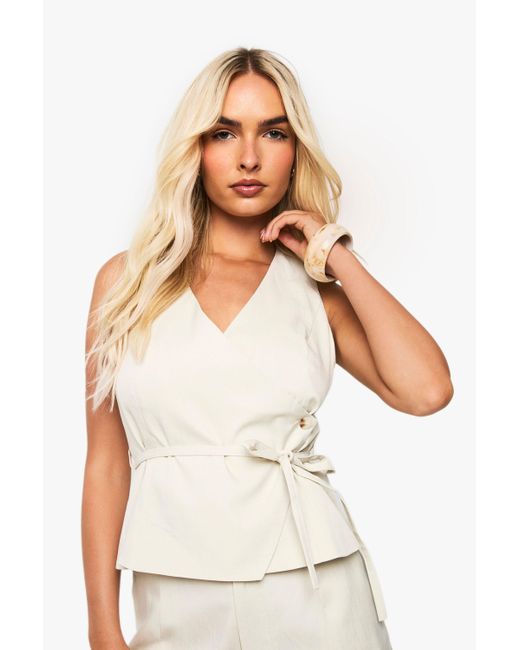 Boohoo White Asymmetric Tie Waist Waistcoat
