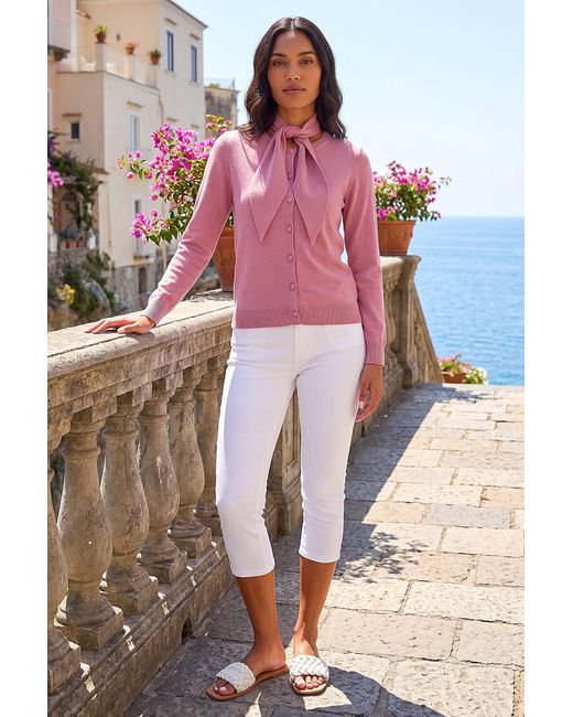 Roman Pink Tie Neck Soft Knit Cardigan