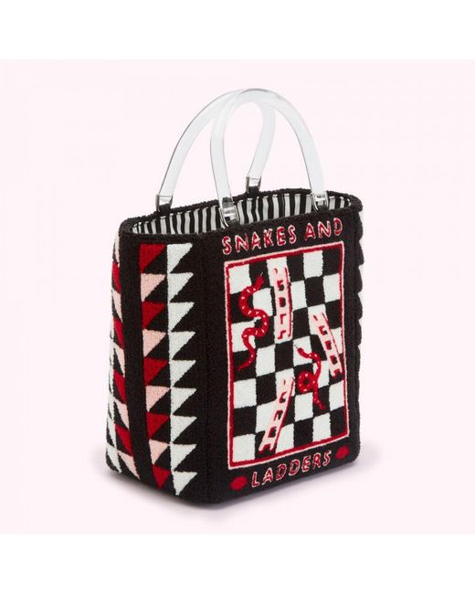 Lulu Guinness Red Black Snakes And Ladders Bibi Tote Bag