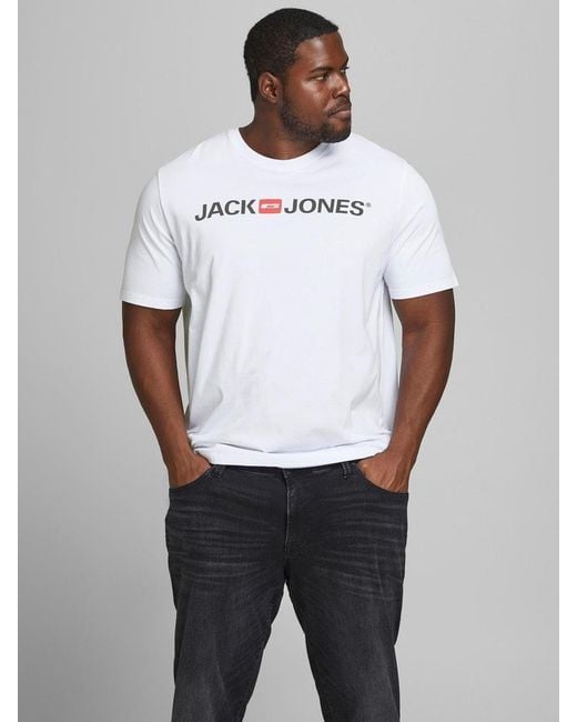 Jack & Jones White T-Shirt, King Size Short Sleeve Crew Neck for men