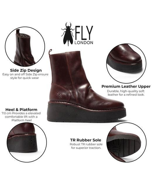 Fly London Brown Leather Wedge Heel Platform Ankle Boots