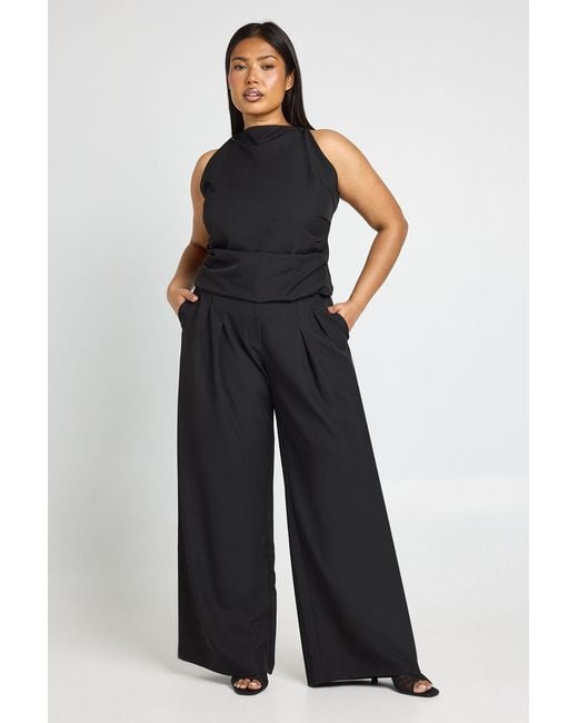 Boohoo Blue Plus Tailored Wide Leg Trousers