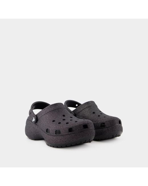 CROCSTM Black Classic Platform Glitter Sandals