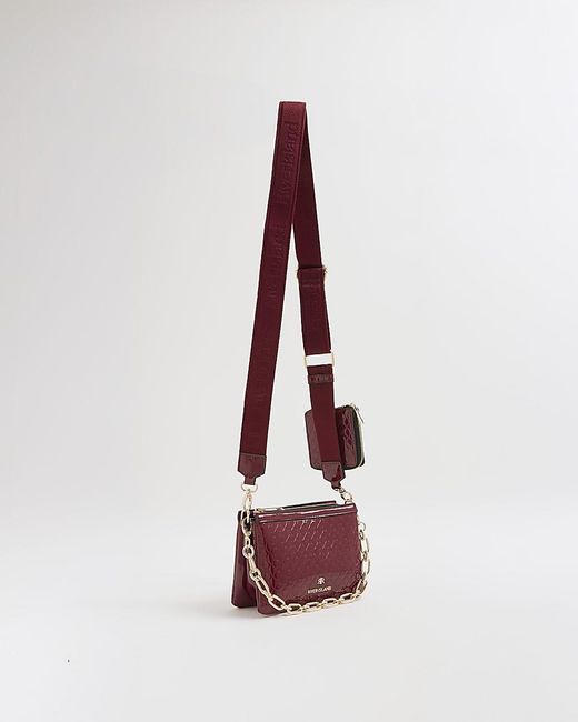 River Island White Crossbody Bag Ri Monogram Chain Detail Pu