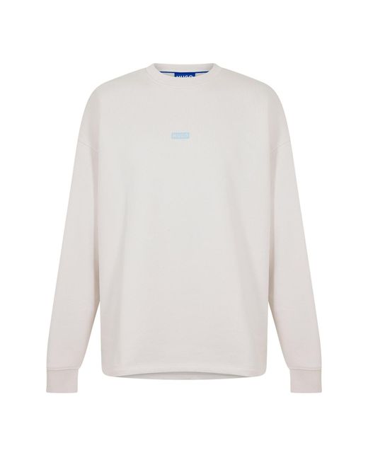 HUGO White Crew Neck Ribbed Collar Long Sleeve Sweatshirt for men