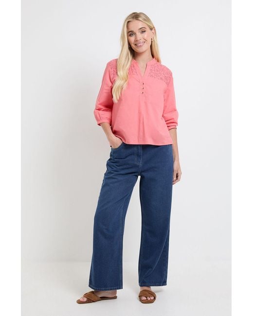 Wallis Pink Petite Cotton Lace Detail Shirt