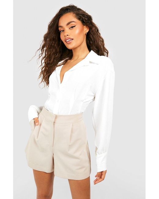 Boohoo White Hammered Contour Seam Detail Fitted Shirt