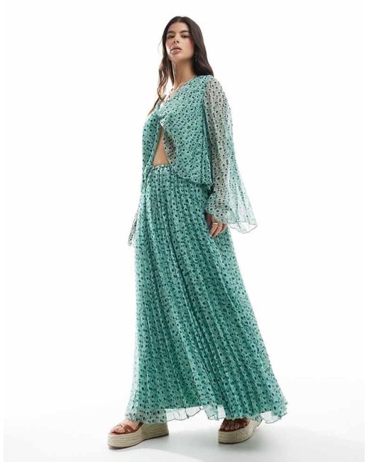 ASOS Green Volume Pleated Co-Ord Maxi Skirt