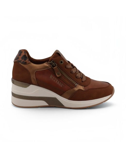 Mustang Brown Tan Cream Platform Sneaker Trainer Casual Shoes