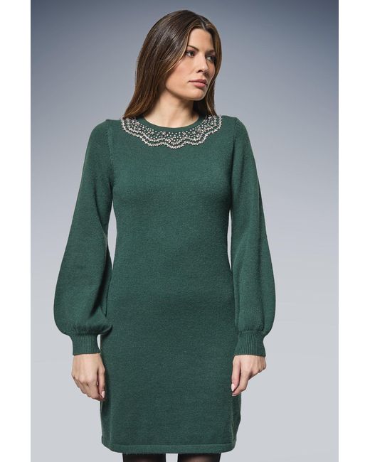Wallis Green Embellished Knitted Shift Dress