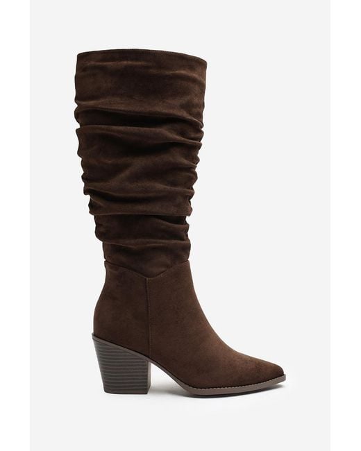 Where's That From Brown Wheres Drelia Ruched Western Knee High Boot