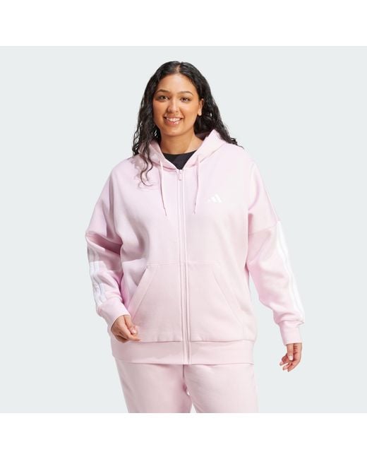 Adidas Pink Essentials 3-Stripes Full-Zip Fleece Hoodie (Plus Size)