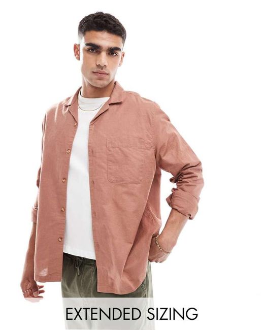 ASOS Pink Relaxed Linen Blend Shirt With Revere Collar for men