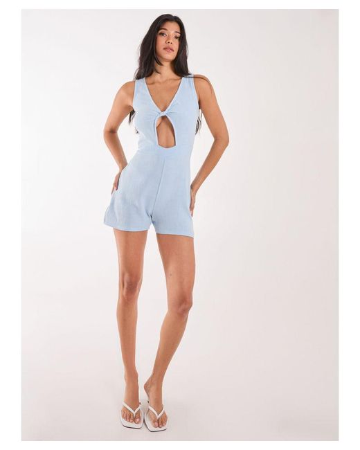 Pink Vanilla White Linen Style Twist Front Playsuit