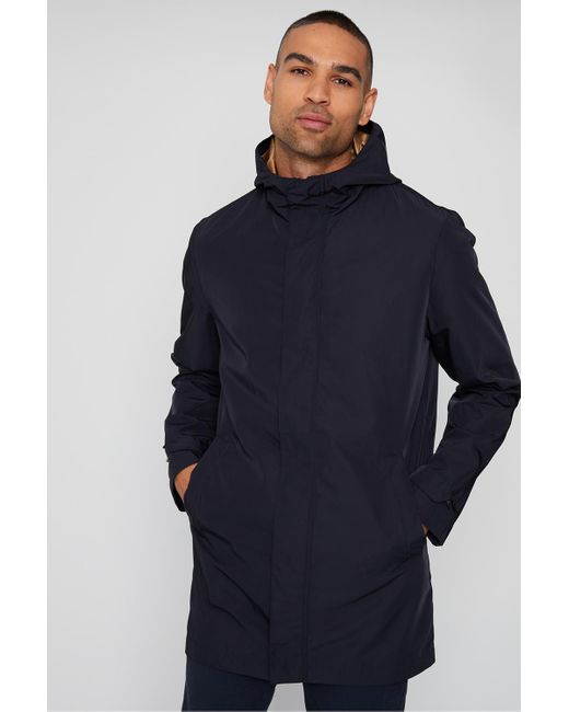 Threadbare Blue 'Boynton' Luxe Showerproof Zip Up Hooded Raincoat for men