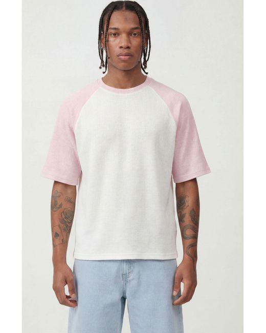 BoohooMAN White Oversized Boxy Washed Raglan Waffle T-Shirt for men
