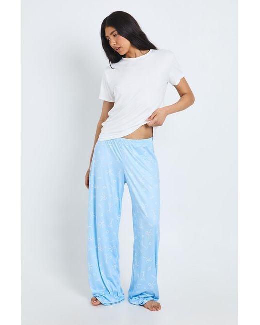 Boohoo Blue Tall Martini & Bow Print T-Shirt And Trouser Pyjama Set