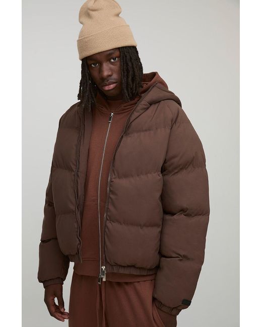 BoohooMAN Man Regular Fit Hooded Puffer Coat In Brown for men
