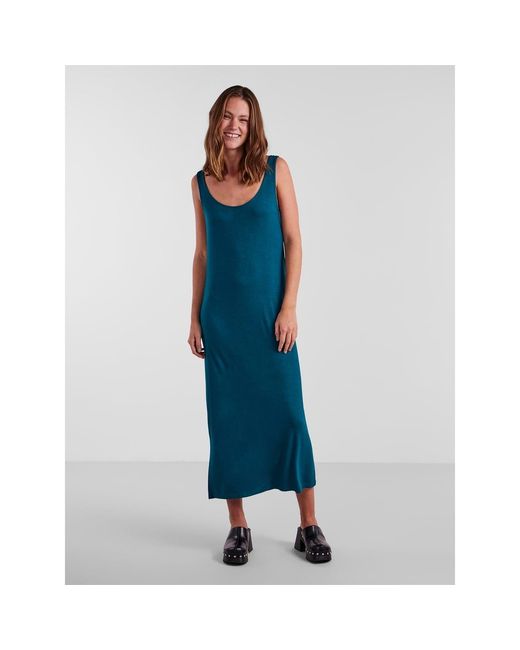 Pieces Blue Mxi Scoop Neck Maxi Tank Dress