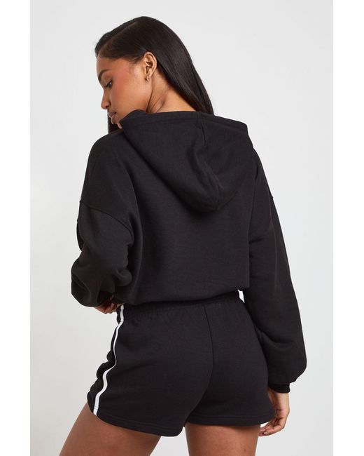 Boohoo Black Sports Club Embroidered Zip Though Hoodie