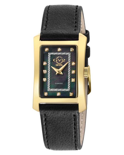 Gv2 Black By Gevril 14603 Luino Diamond Swiss Quartz Mop Dial, Genuine Italian Leather Watch