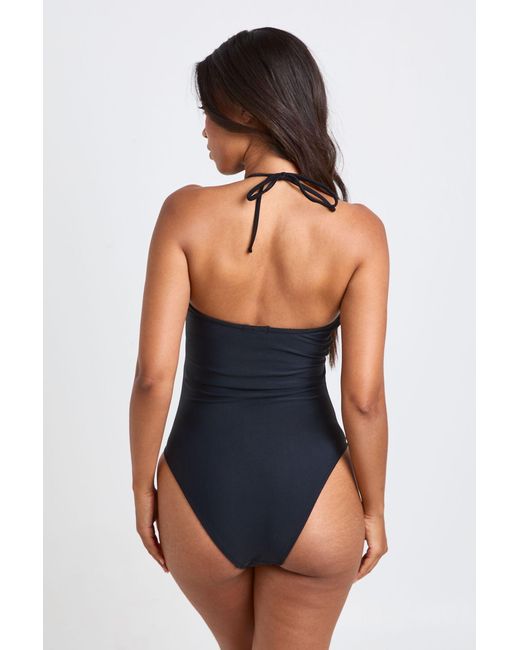 Boohoo Blue Starfish Trim Cut Out Halter Neck Swimsuit
