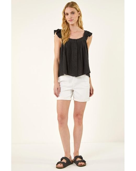Roman Black Textured Frill Sleeve Cami Top