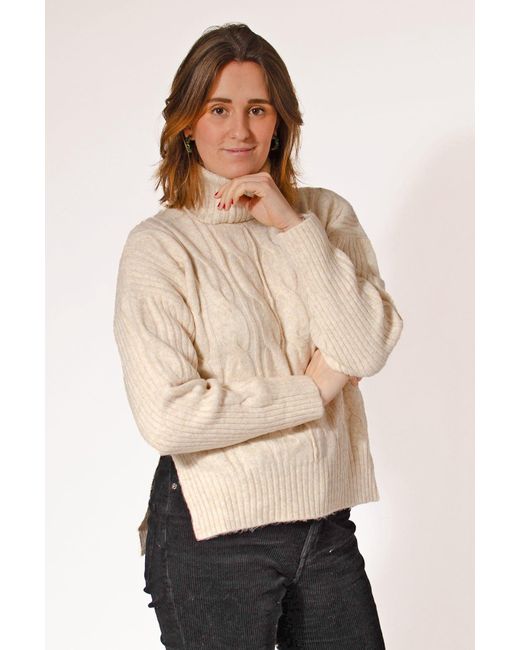 Naf Naf Natural Chunky Cable Knit Roll Neck Jumper
