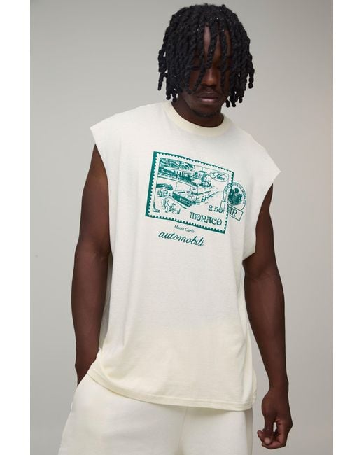 BoohooMAN Natural Tall Oversized Postcard Print Tank Cotton for men