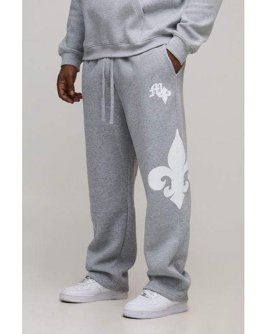 BoohooMAN Gray Plus Baggy Gothic Print Joggers for men