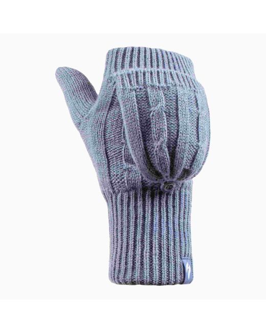 Heat Holders Blue Ladies Cable Knit 2.3 Tog Thermal Winter Fingerless Converter Gloves