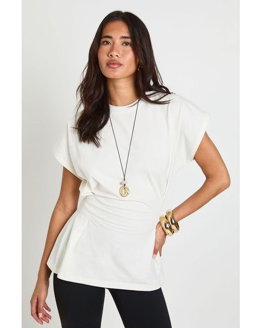Boohoo White Pleat Waist Peplum T -Shirt