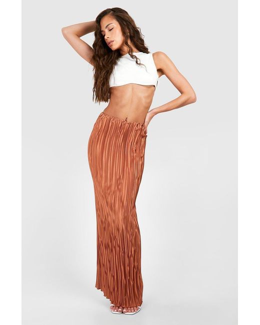 Boohoo Orange Premium Satin Plisse Maxi Skirt